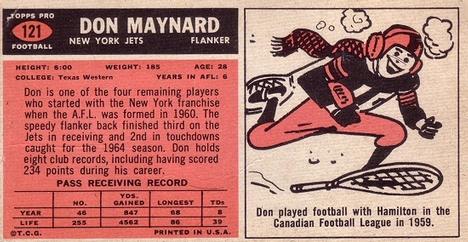 1965 Topps #121 Don Maynard Back