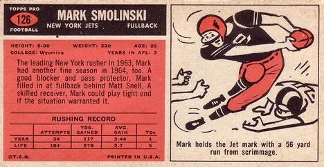 1965 Topps #126 Mark Smolinski Back