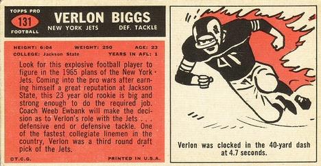 1965 Topps #131 Verlon Biggs Back