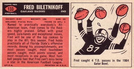 1965 Topps #133 Fred Biletnikoff Back