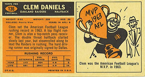 1965 Topps #136 Clem Daniels Back