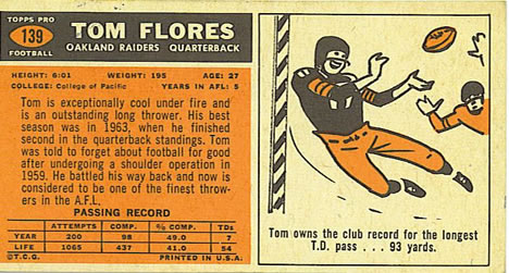 1965 Topps #139 Tom Flores Back