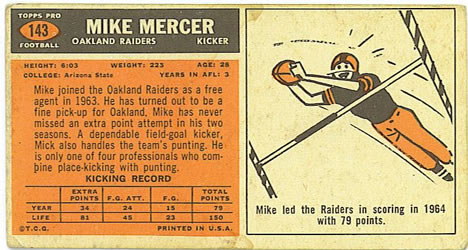1965 Topps #143 Mike Mercer Back