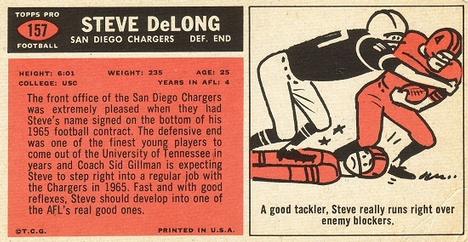 1965 Topps #157 Steve DeLong Back