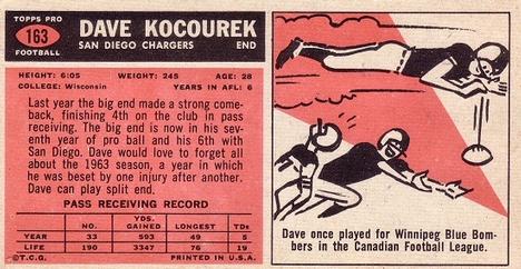 1965 Topps #163 Dave Kocourek Back