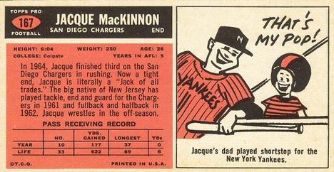 1965 Topps #167 Jacque MacKinnon Back