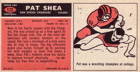 1965 Topps #172 Pat Shea Back