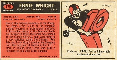 1965 Topps #175 Ernie Wright Back