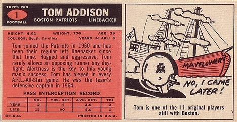 1965 Topps #1 Tommy Addison Back