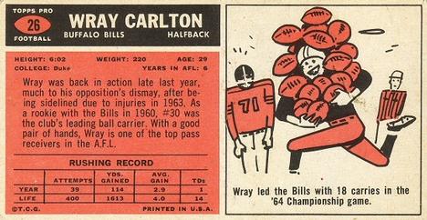 1965 Topps #26 Wray Carlton Back