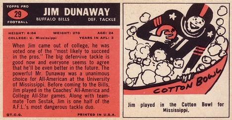 1965 Topps #29 Jim Dunaway Back
