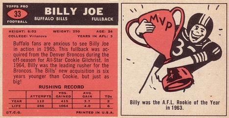 1965 Topps #33 Billy Joe Back