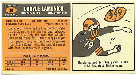 1965 Topps #36 Daryle Lamonica Back