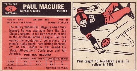 1965 Topps #37 Paul Maguire Back