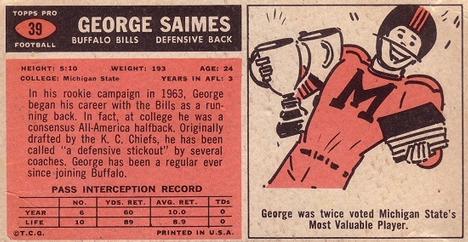 1965 Topps #39 George Saimes Back