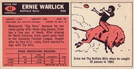 1965 Topps #44 Ernie Warlick Back