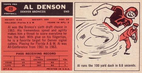 1965 Topps #49 Al Denson Back