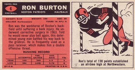 1965 Topps #4 Ron Burton Back