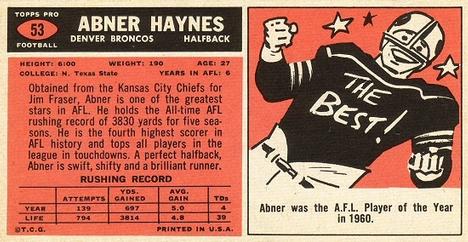 1965 Topps #53 Abner Haynes Back