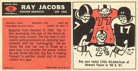 1965 Topps #55 Ray Jacobs Back