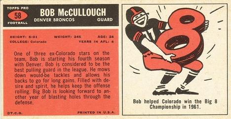 1965 Topps #58 Bob McCullough Back
