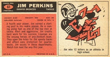 1965 Topps #61 Jim Perkins Back