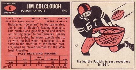 1965 Topps #6 Jim Colclough Back