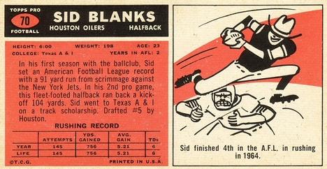 1965 Topps #70 Sid Blanks Back