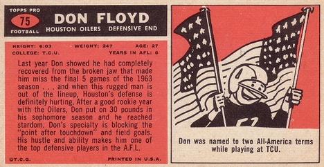 1965 Topps #75 Don Floyd Back