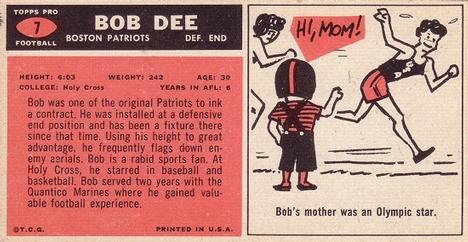 1965 Topps #7 Bob Dee Back