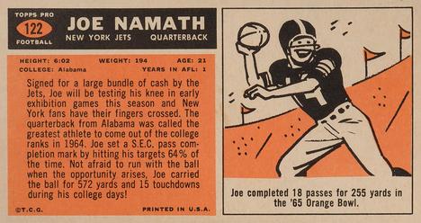 1965 Topps #122 Joe Namath Back