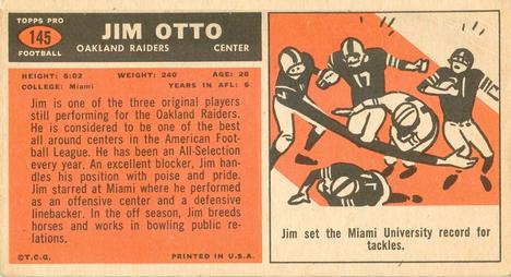 1965 Topps #145 Jim Otto Back