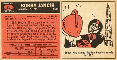 1965 Topps #80 Bobby Jancik Back