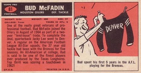 1965 Topps #81 Bud McFadin Back