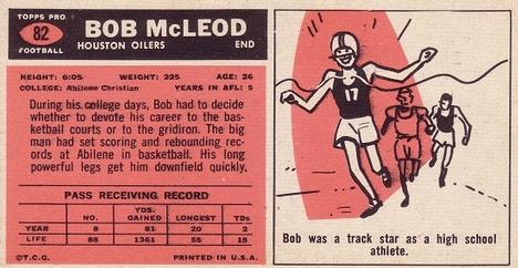 1965 Topps #82 Bob McLeod Back