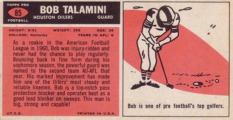 1965 Topps #85 Bob Talamini Back