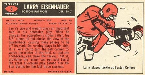 1965 Topps #8 Larry Eisenhauer Back