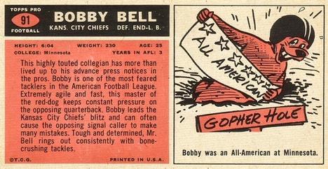 1965 Topps #91 Bobby Bell Back