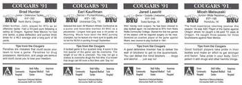 1991 BYU Cougars Safety - Panels #NNO Micah Matsuzaki / Jared Leavitt / Earl Kauffman / Brad Hunter Back