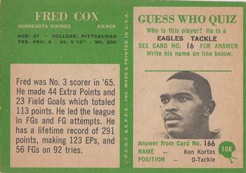 1966 Philadelphia #108 Fred Cox Back
