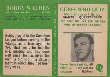 1966 Philadelphia #116 Bobby Walden Back