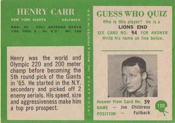 1966 Philadelphia #120 Henry Carr Back