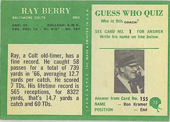 1966 Philadelphia #15 Ray Berry Back
