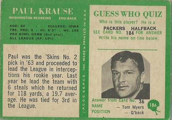 1966 Philadelphia #186 Paul Krause Back