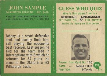 1966 Philadelphia #191 Johnny Sample Back