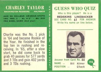 1966 Philadelphia #194 Charley Taylor Back