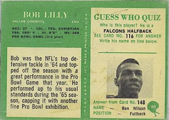 1966 Philadelphia #60 Bob Lilly Back