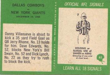 1966 Philadelphia #65 Cowboys vs Giants Back