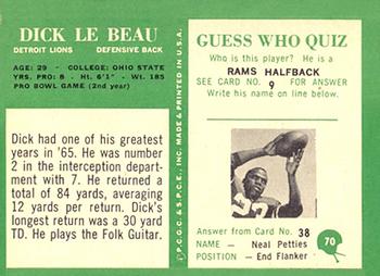 1966 Philadelphia #70 Dick LeBeau Back