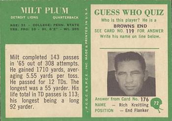 1966 Philadelphia #72 Milt Plum Back